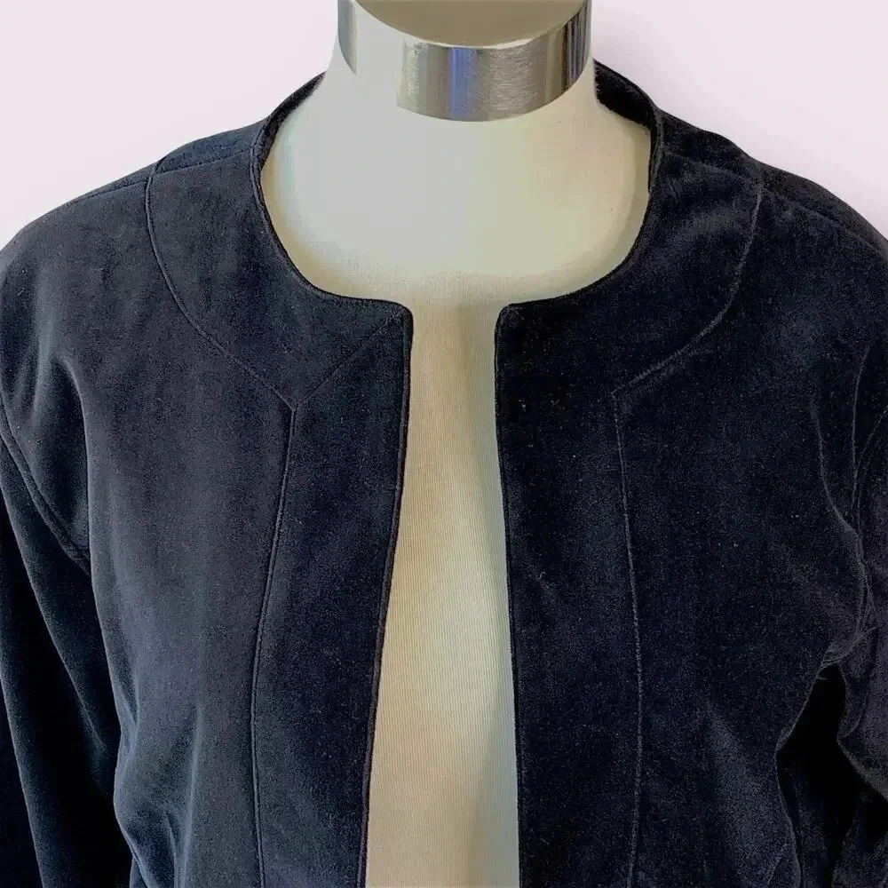 Chico's Vintage Casual Velvet Cropped Open Blazer Jacket Lined Size XL/16 Black - Picture 5 of 16